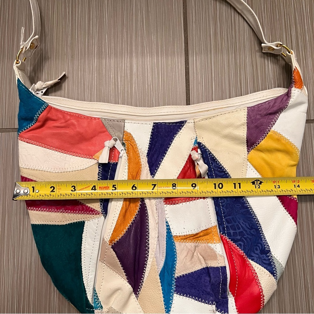 Vintage Leather Patchwork Crossbody Bag rare purse 80s quilt quilted - Picture 7 of 15